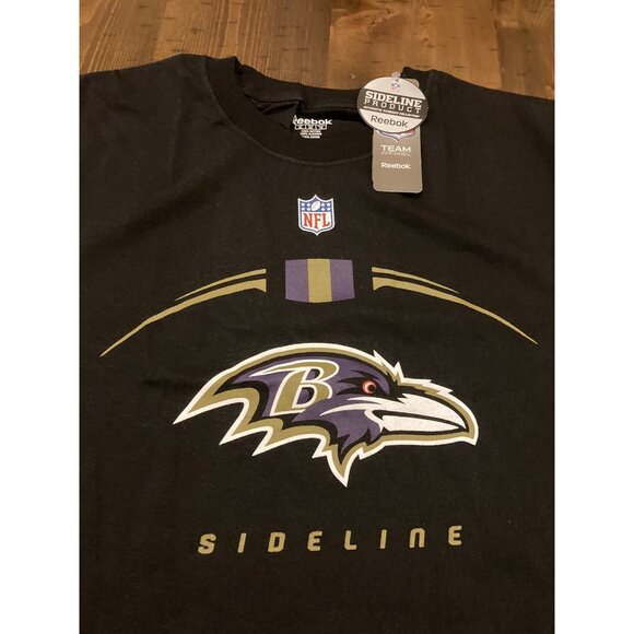 Baltimore Ravens Black Sideline Reebok Mens XL T-Shirt NFL Football Striped S/S - Picture 2 of 4